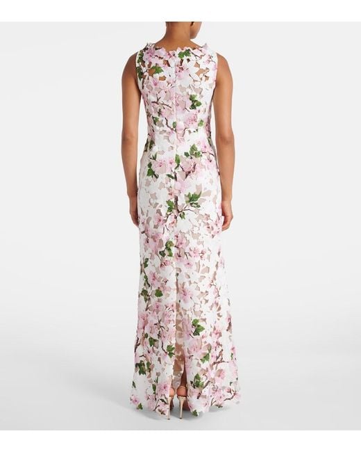 Oscar de la Renta White Floral Guipure Lace Gown