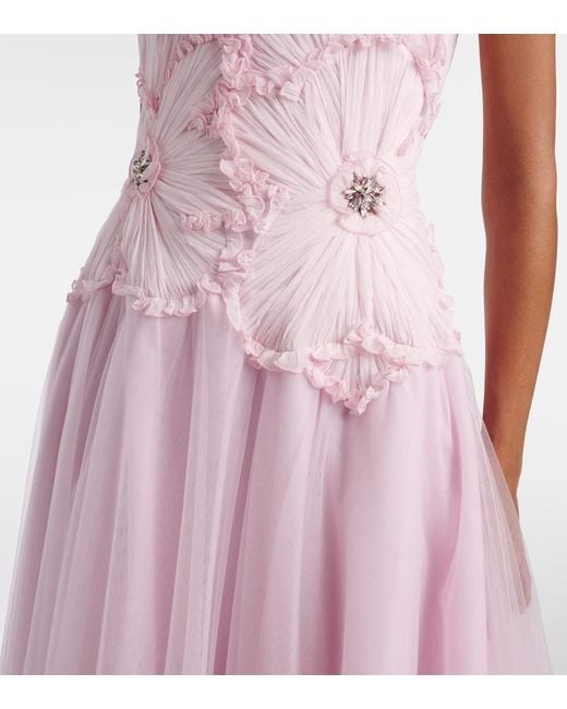 Costarellos Pink Edra Embellished Tulle Bustier Gown