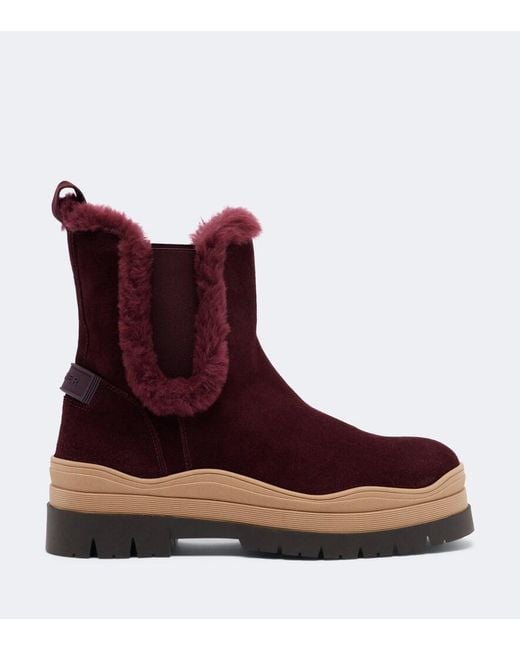 Bogner Red Arosa Shearling-Lined Suede Ankle Boots