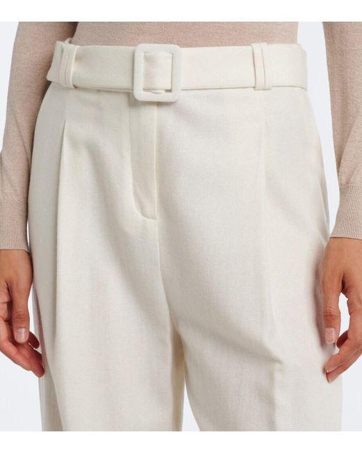 Eleventy White Belted Wool And Cashmere Wide-Leg Pants