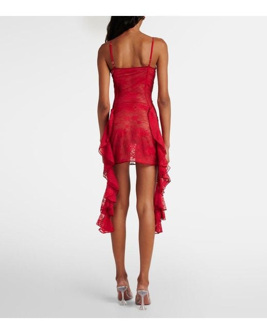 Oseree Red Ruffled Lace Bustier Dress