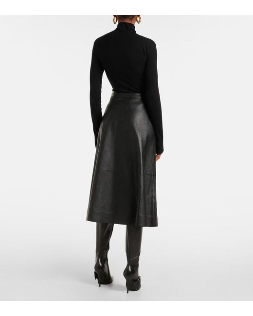 Balenciaga Black Leather Flared Skirt
