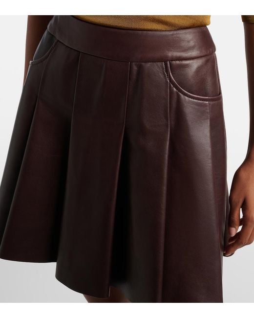 Nour Hammour Brown Pleated Leather Miniskirt