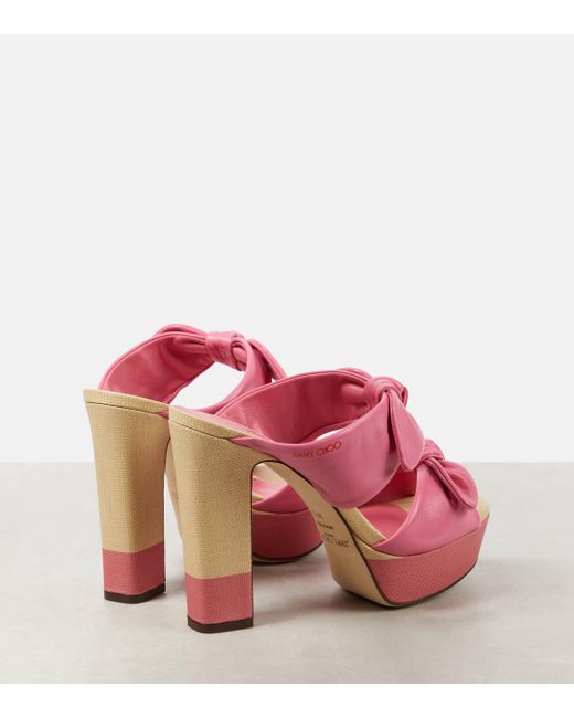 Jimmy Choo Pink Rua 120 Leather And Raffia Platform Sandals