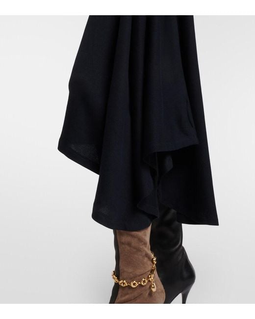 Loewe Black Belted Ribbed-Knit Draped Cotton-Blend Midi Dress