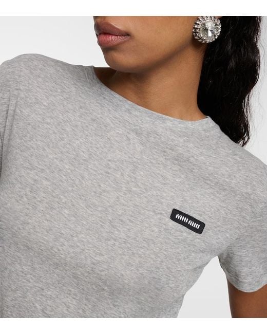 Miu Miu Gray Cotton Jersey T-Shirt