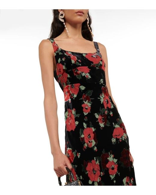 Rixo Black Benedict Floral Silk-blend Velvet Midi Dress