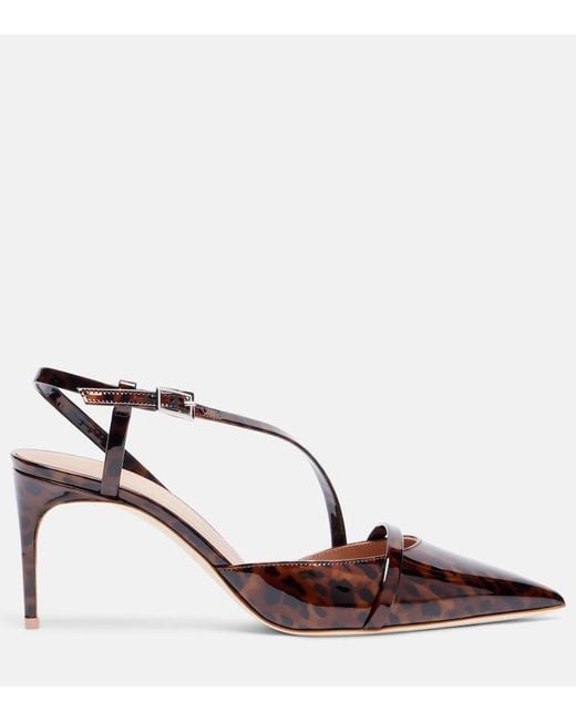 Malone Souliers Brown Valeria 70 Patent Leather Slingback Pumps