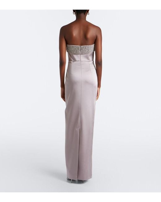 The New Arrivals Ilkyaz Ozel Gray Rhea Embellished Strapless Satin Gown