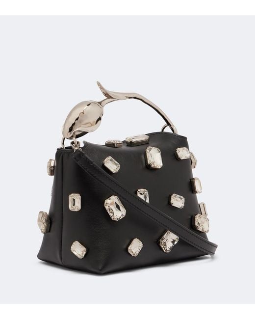 Erdem Black Bloom Mini Leather Top-Handle Bag