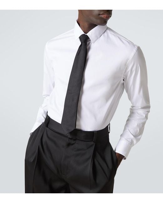 Giorgio Armani White Cotton-Blend Poplin Shirt for men