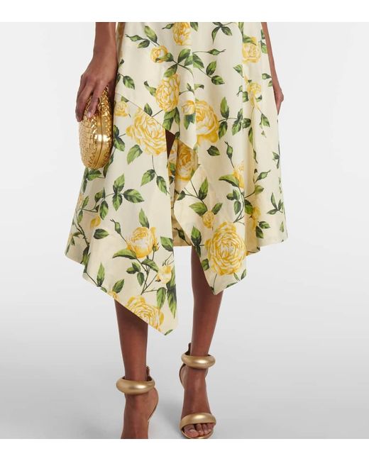 Oscar de la Renta Metallic Floral Cotton-Blend Poplin Midi Dress