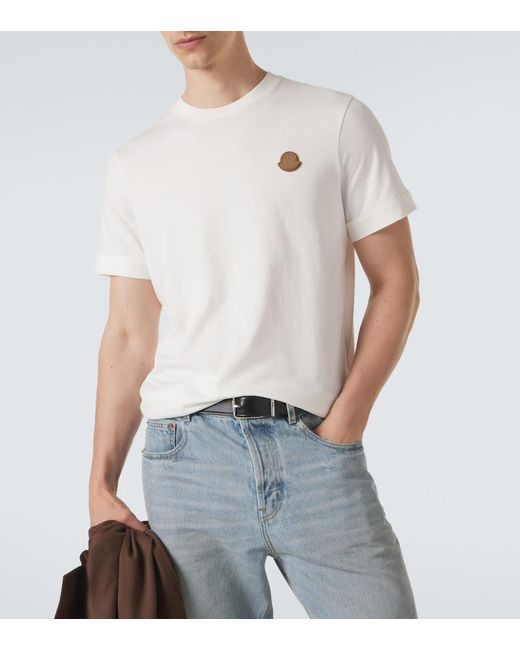 Moncler White Leather-Trimmed Cotton Jersey T-Shirt for men