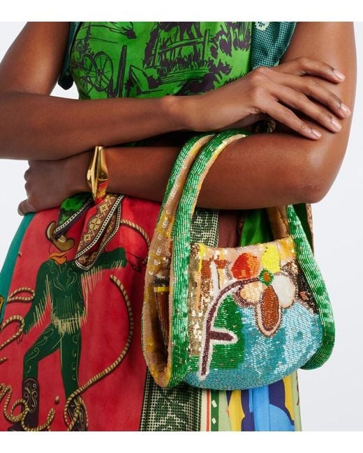 ALÉMAIS Green Limelight Beaded Top-Handle Bag