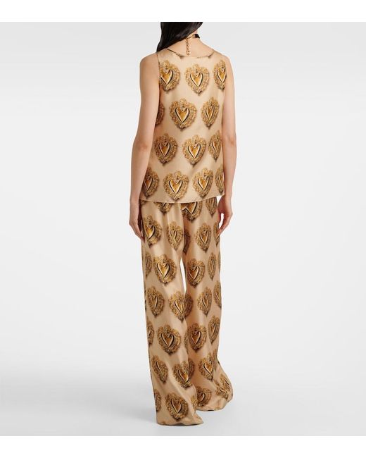Dolce & Gabbana Natural Printed Silk Satin Top
