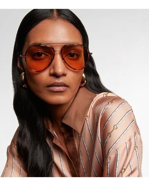 Gucci Brown Gg Tiny Aviator Sunglasses