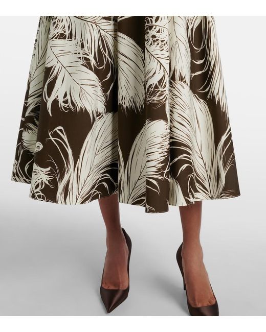 Oscar de la Renta Natural Printed Cotton-Blend Poplin Midi Dress