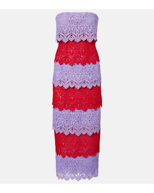 Carolina Herrera Red Lace Cocktail Dress