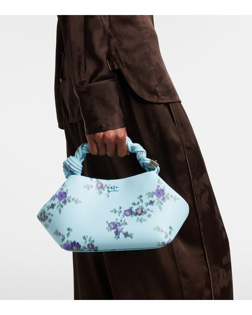 Ganni Blue Bou Small Floral Top-Handle Bag