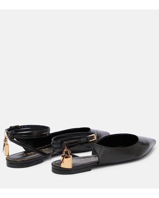 Tom Ford Black Padlock Leather Slingback Flats
