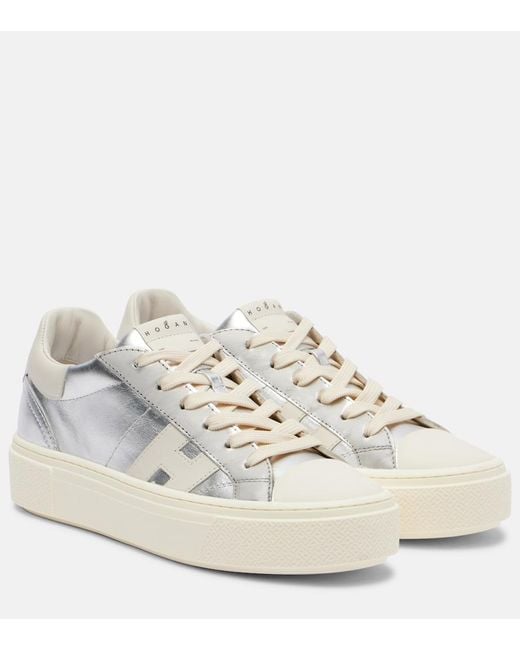 Hogan White Crosswind Metallic Leather Sneakers