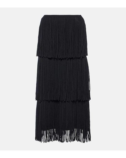 Lisa Yang Black Isa Fringed Cashmere Midi Skirt