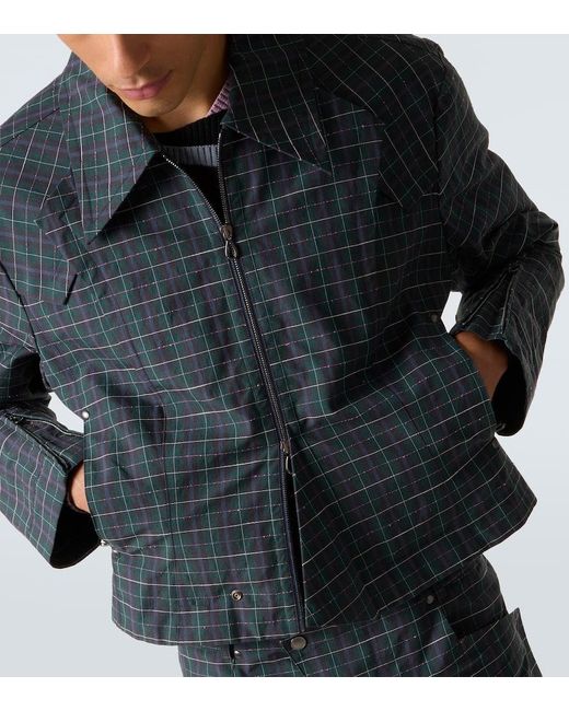 Kiko Kostadinov Blue Kraner Checked Cropped Cotton-Blend Blouson for men