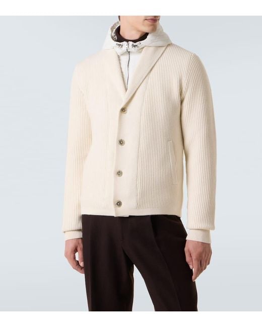 Herno White Ribbed-Knit Wool Cardigan for men