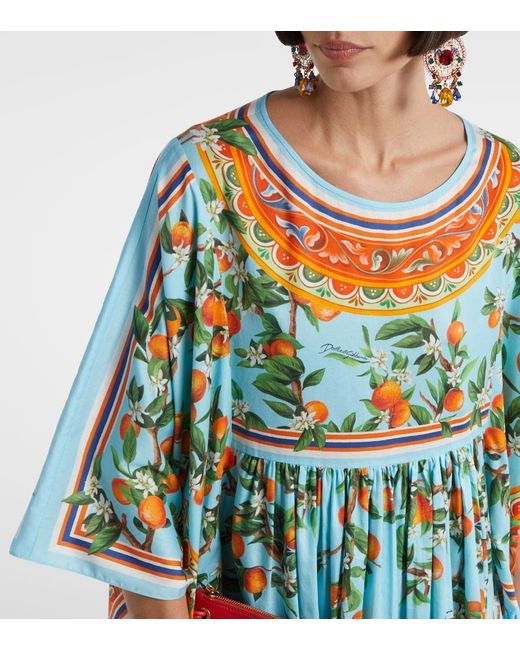 Dolce & Gabbana Blue Printed Cotton Kaftan