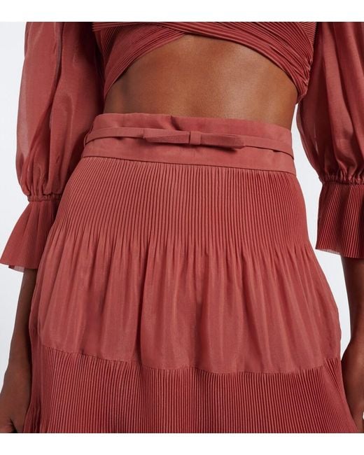 Zimmermann Pleated Tiered Midi Skirt
