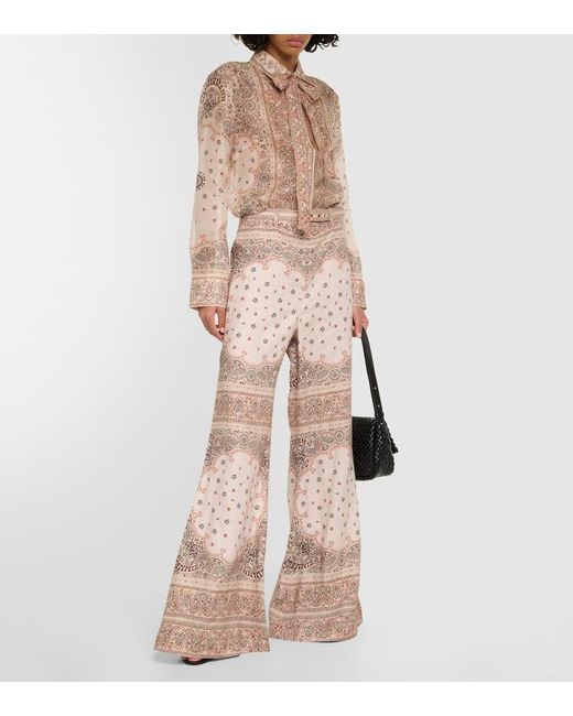 Zimmermann Natural Schlaghose aus leinen mit paisley-print und gürtel