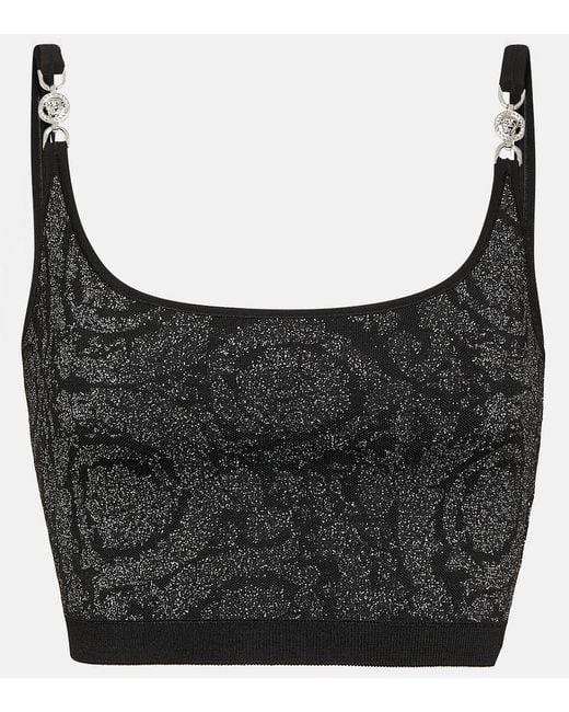 Versace Black La Greca Medusa '95 Knit Crop Top