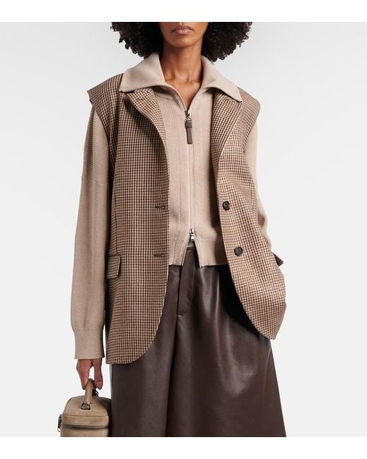 Brunello Cucinelli Natural Houndstooth Wool-Blend Vest