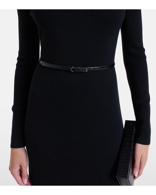 Tom Ford Black Croc-Effect Patent Leather Belt