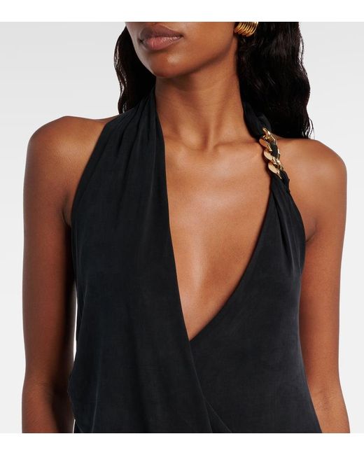 Balmain Black Draped Halterneck Jersey Minidress