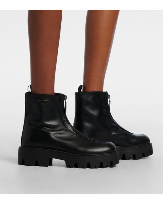 Prada Black Ankle Boots Aus Leder