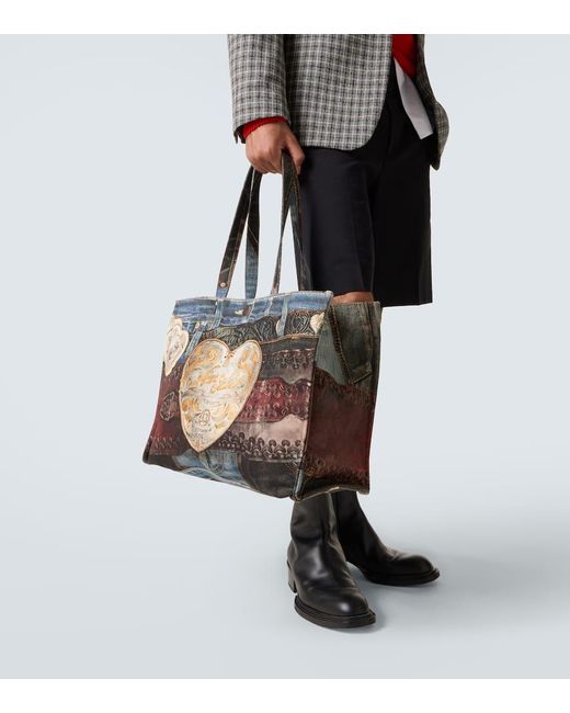 Acne Bedruckte Tote Bag Aus Canvas in Black für Herren