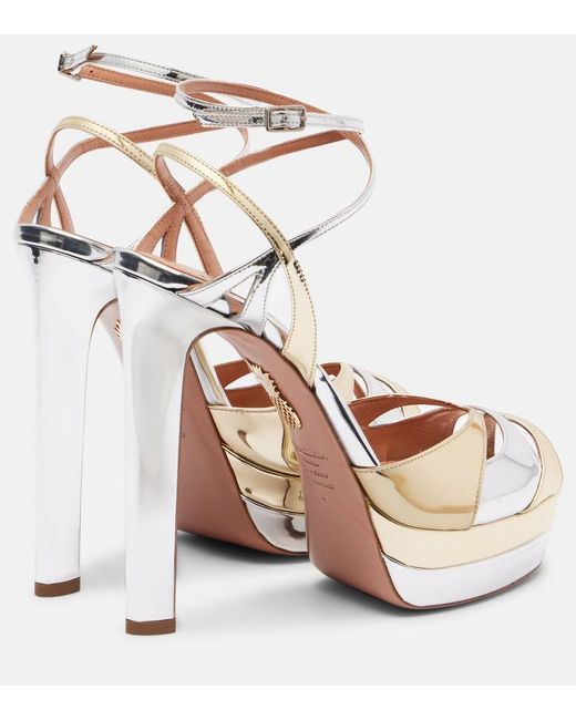 Aquazzura Metallic Moves 130 Mirrored Leather Platform Sandals