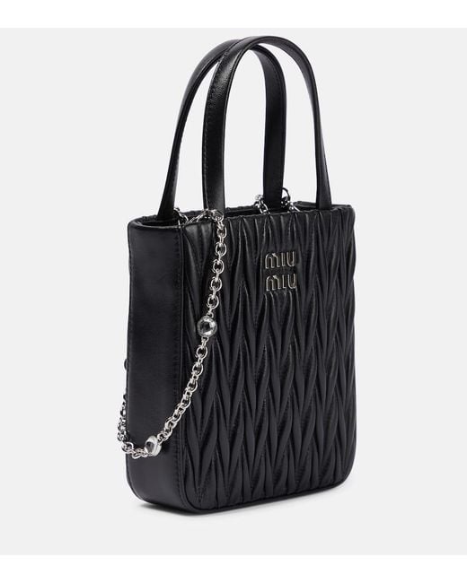 Miu Miu Black Matelasse Leather Tote Bag