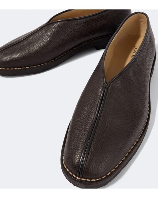 Lemaire Brown Piped Leather Slip-On Shoes for men