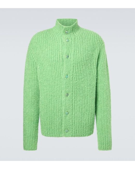 God's True Cashmere Green Ribbed-Knit Cashmere Boucle Cardigan for men