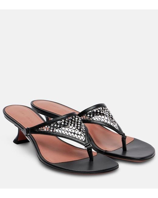 AMINA MUADDI Black Cameron 45 Crystal-Embellished Thong Sandals