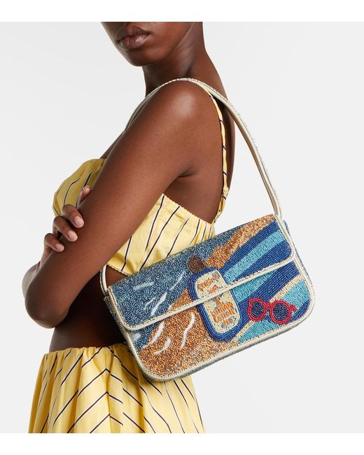 Staud Blue Tommy Beaded Shoulder Bag