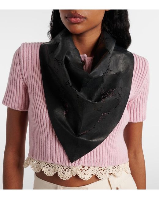 Magda Butrym Black Floral Perforated Leather Scarf