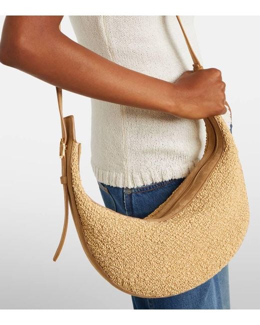 Khaite White Augustina Small Raffia And Suede Crossbody Bag