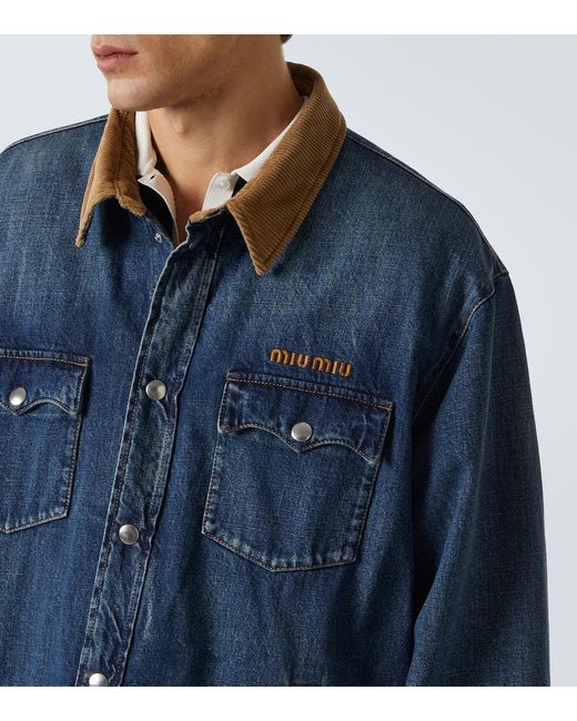 Chaqueta De Plumas De Denim Con Pana Miu Miu de hombre de color Blue