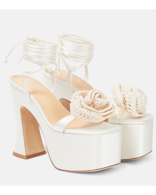 Magda Butrym White Floral-Applique Satin Platform Sandals
