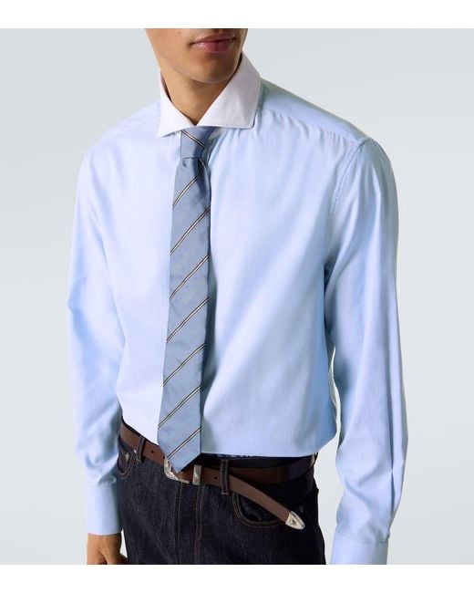 Camisa De Popelin De Algodon Brunello Cucinelli de hombre de color Blue