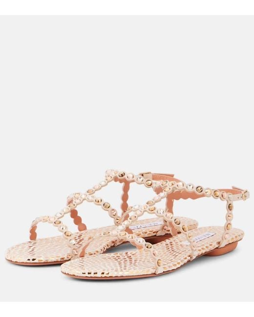 Aquazzura Pink Tequila Embellished Leather Sandals