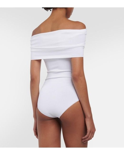 Alaïa White Off-Shoulder Knit Bodysuit